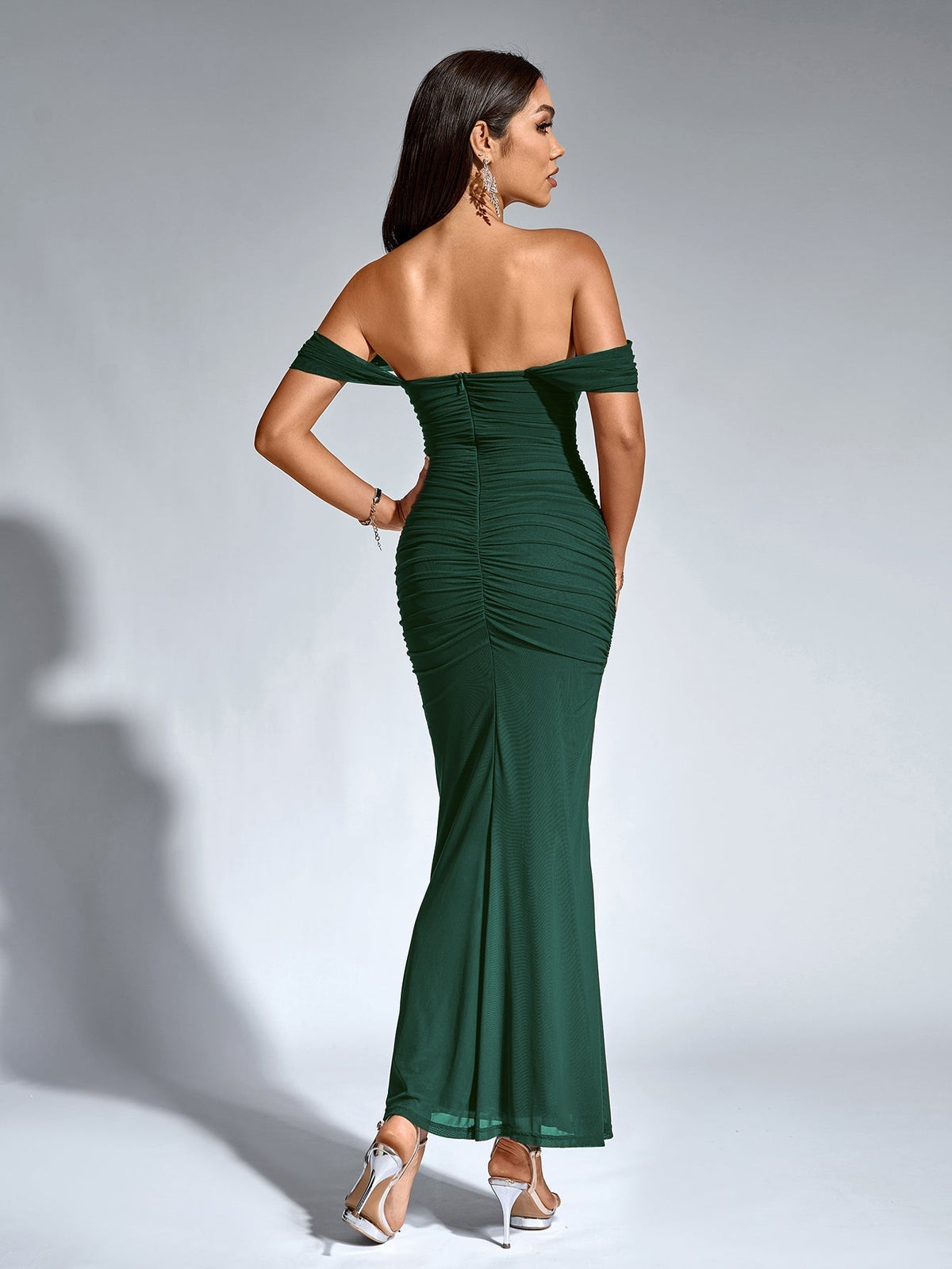 Alida Off Shoulder Maxi Dress - Dark Green