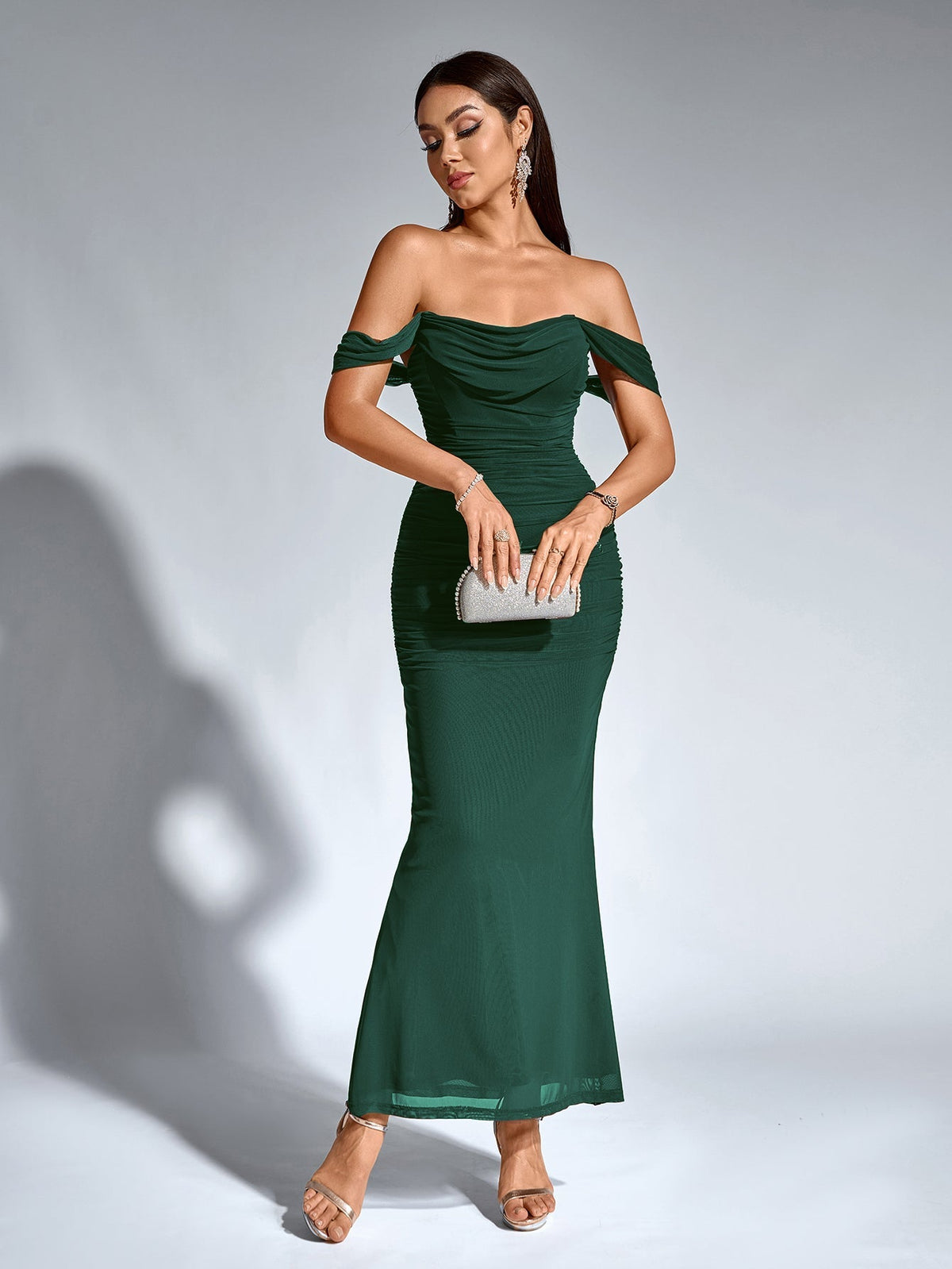 Alida Off Shoulder Maxi Dress - Dark Green