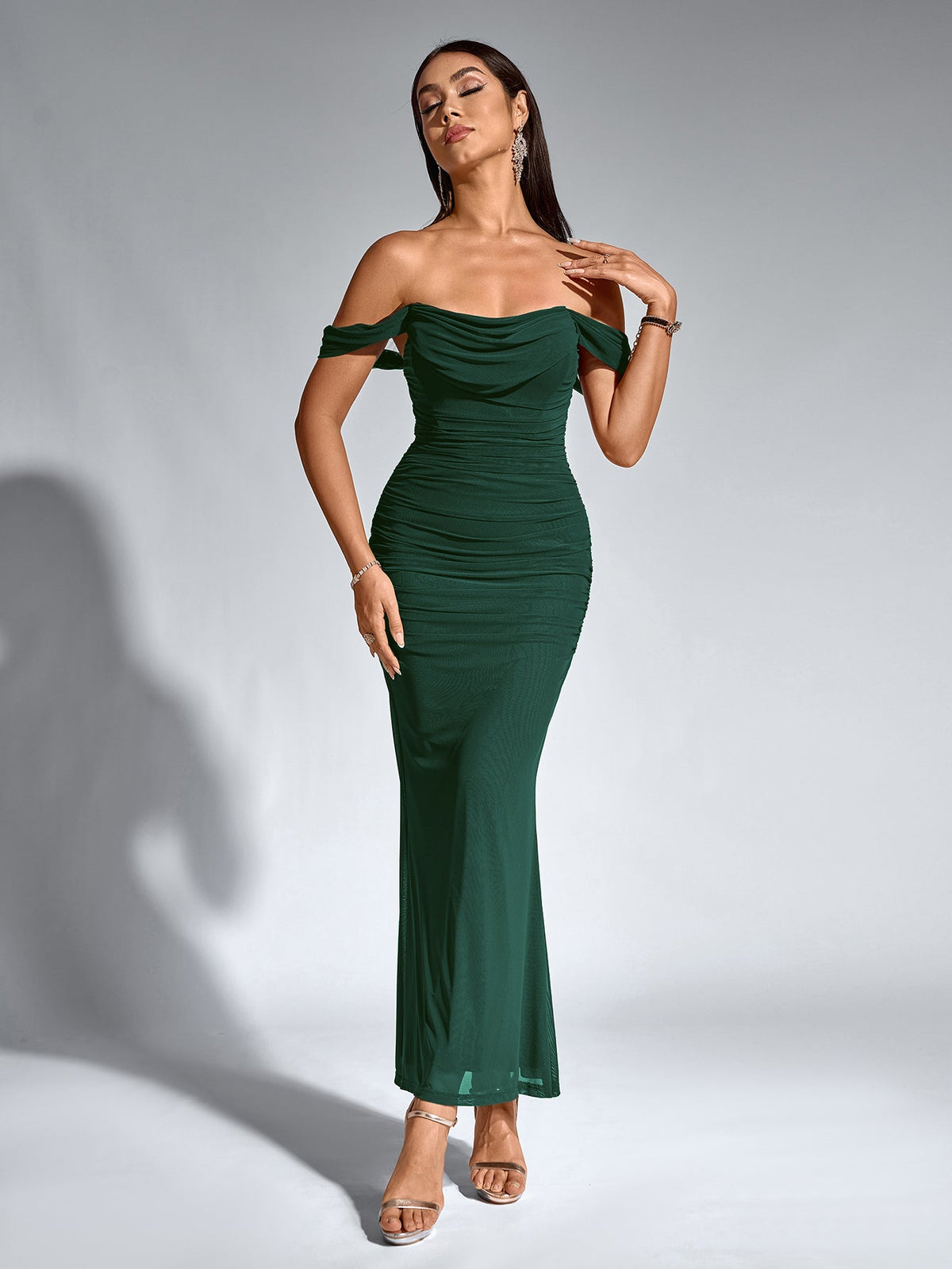 Alida Off Shoulder Maxi Dress - Dark Green