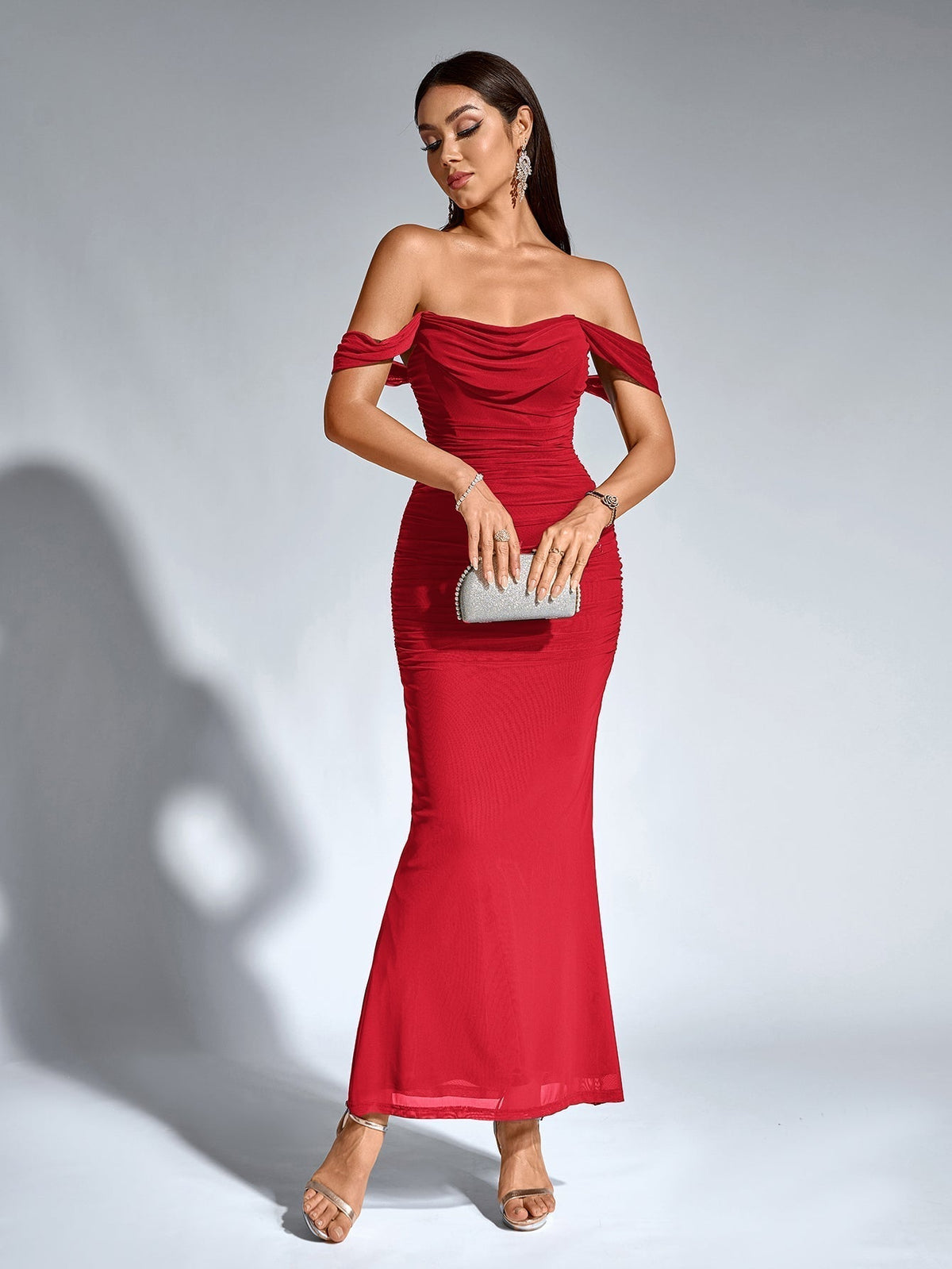 Alida Off Shoulder Maxi Dress - Red