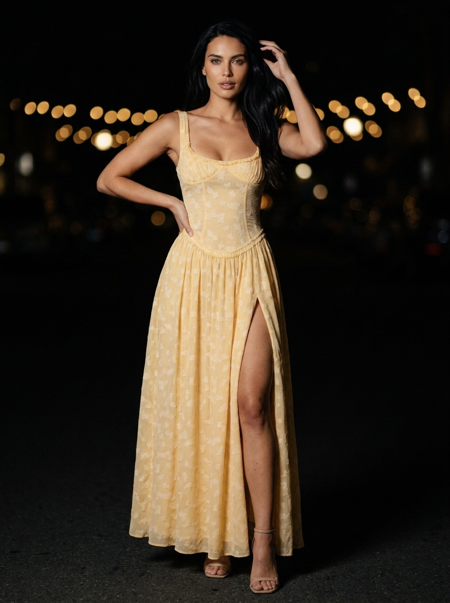 Althea Corset Maxi Dress - Butter Yellow
