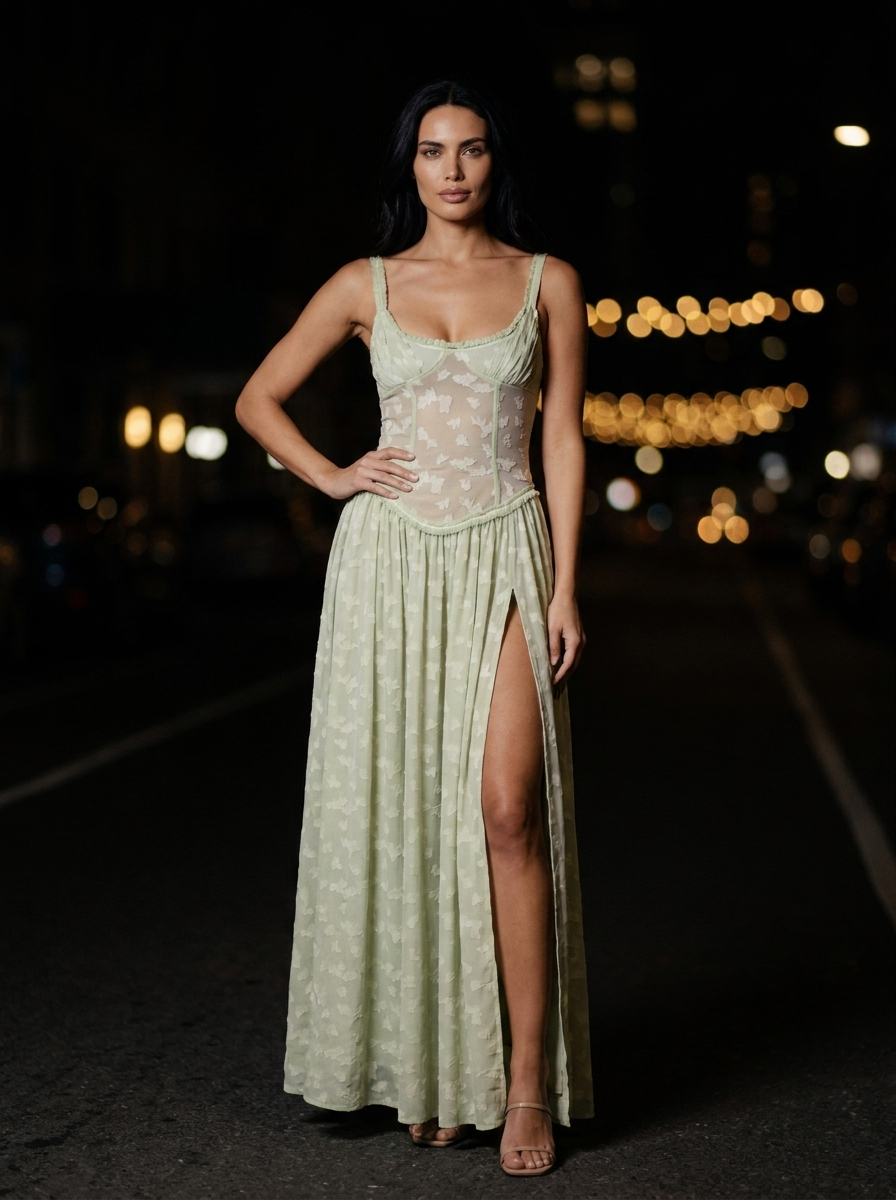 Althea Corset Maxi Dress - Sage Green