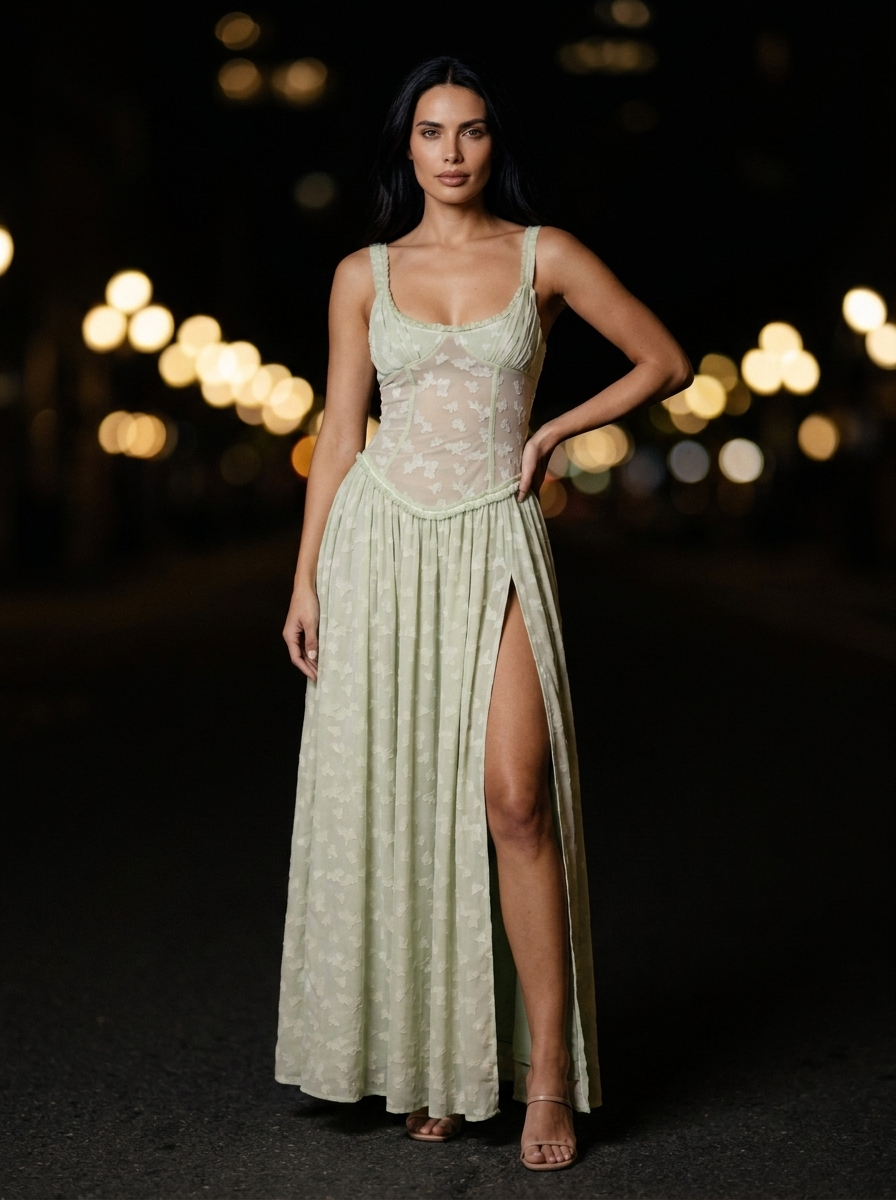 Althea Corset Maxi Dress - Sage Green
