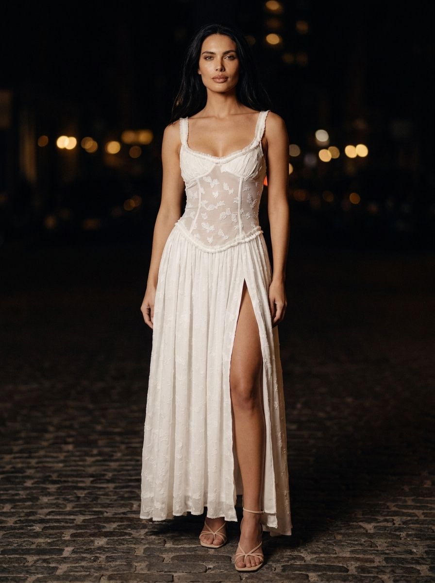 Althea Corset Maxi Dress - White