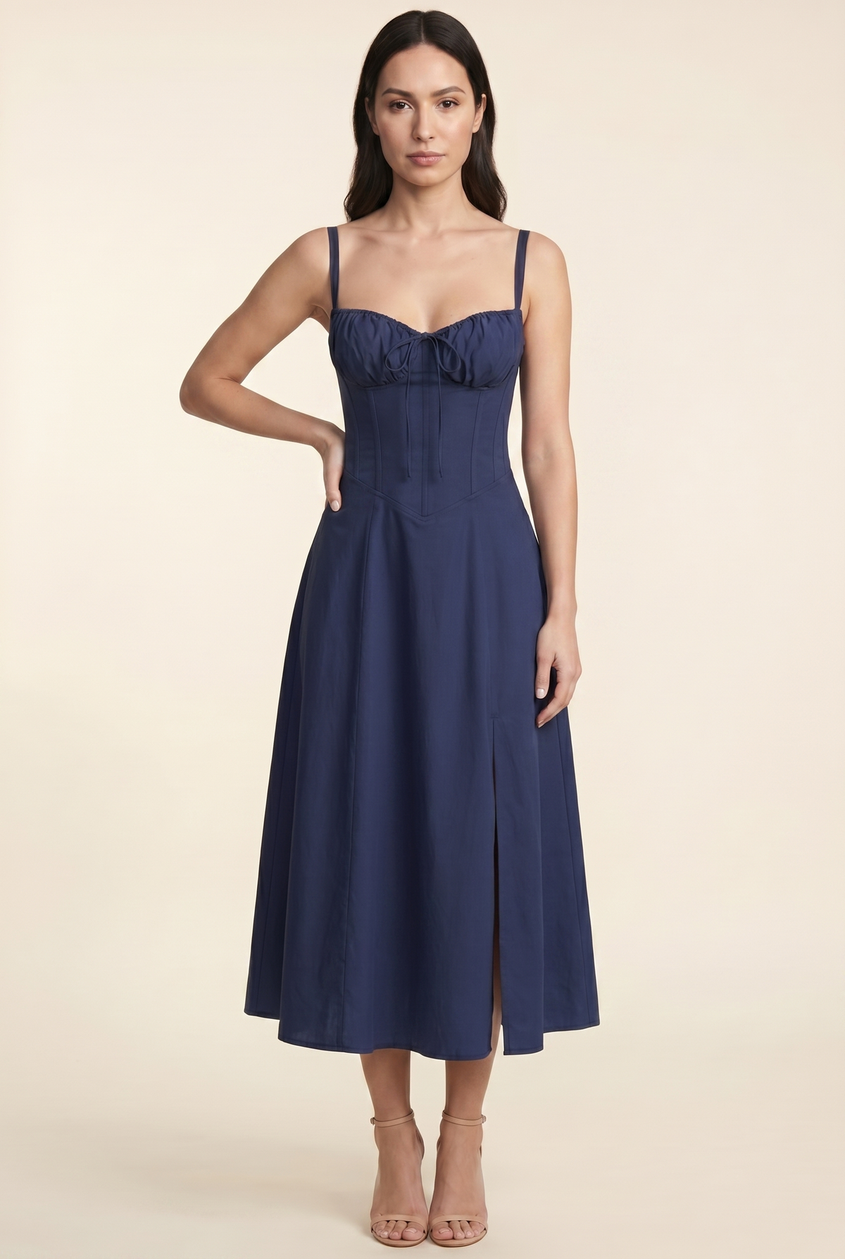 Amaia Corset Midi Dress - Navy