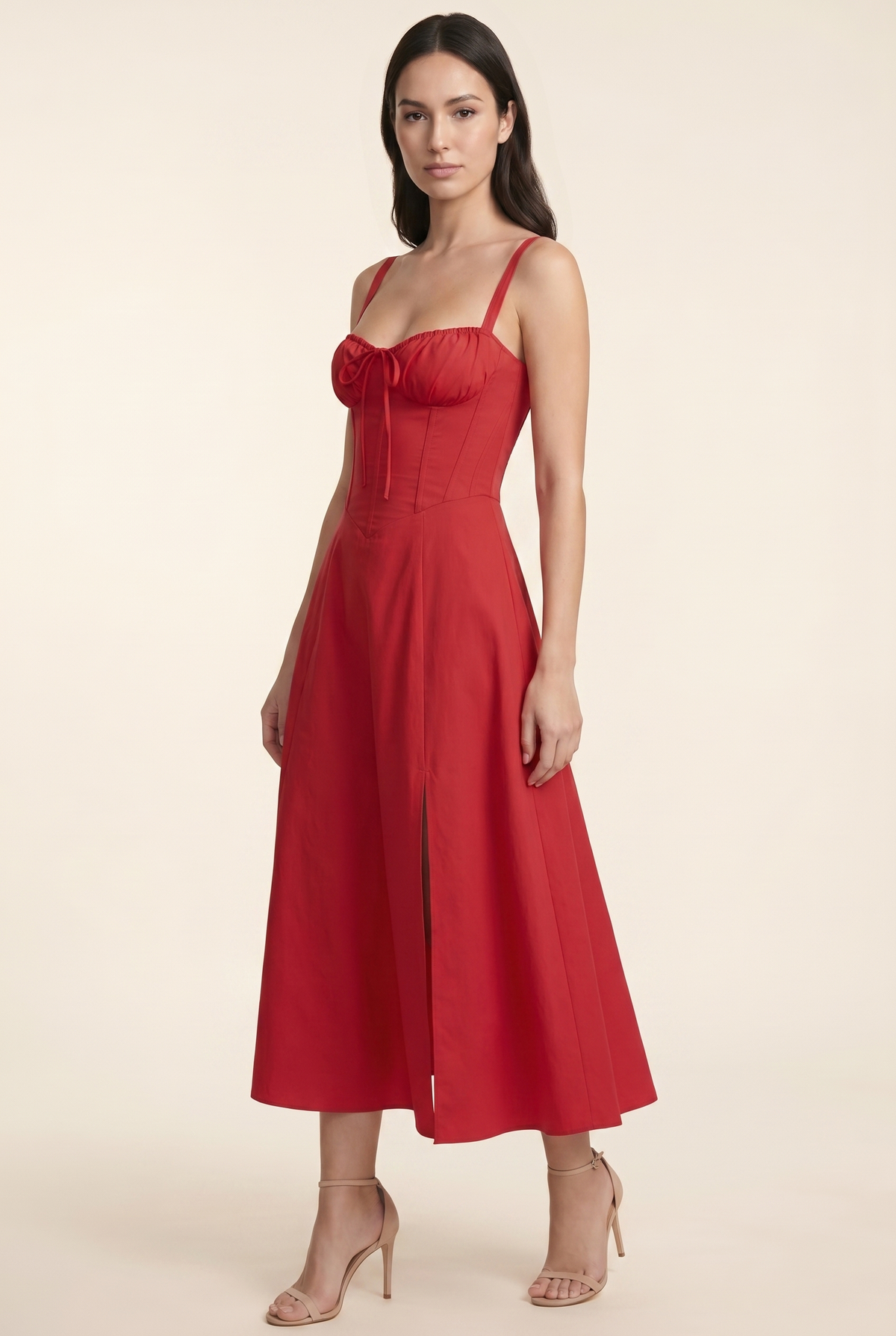 Amaia Corset Midi Dress - Red