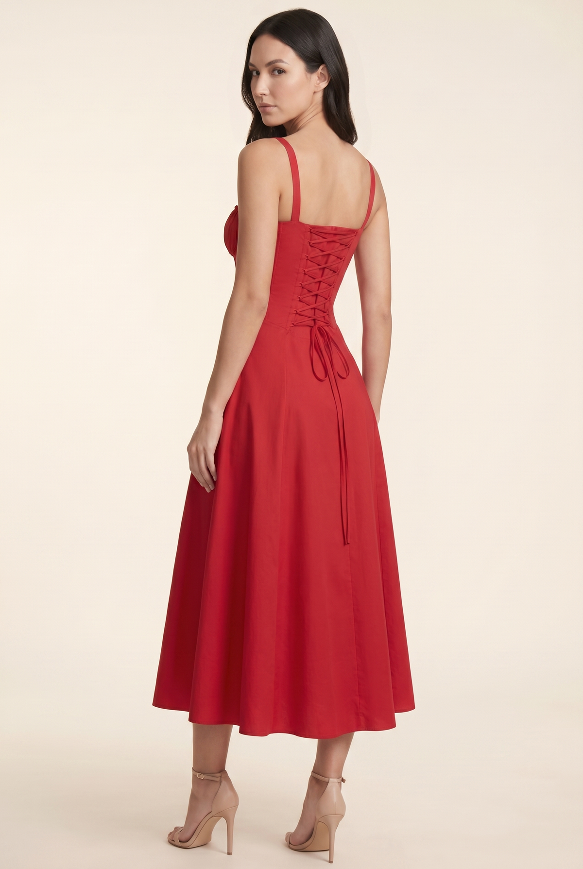 Amaia Corset Midi Dress - Red