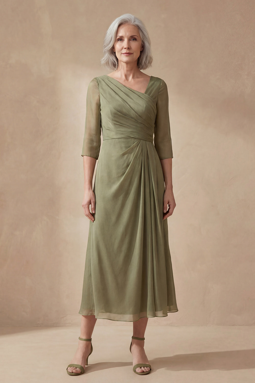 Amalie V Neck Midi Dress - Sage Green