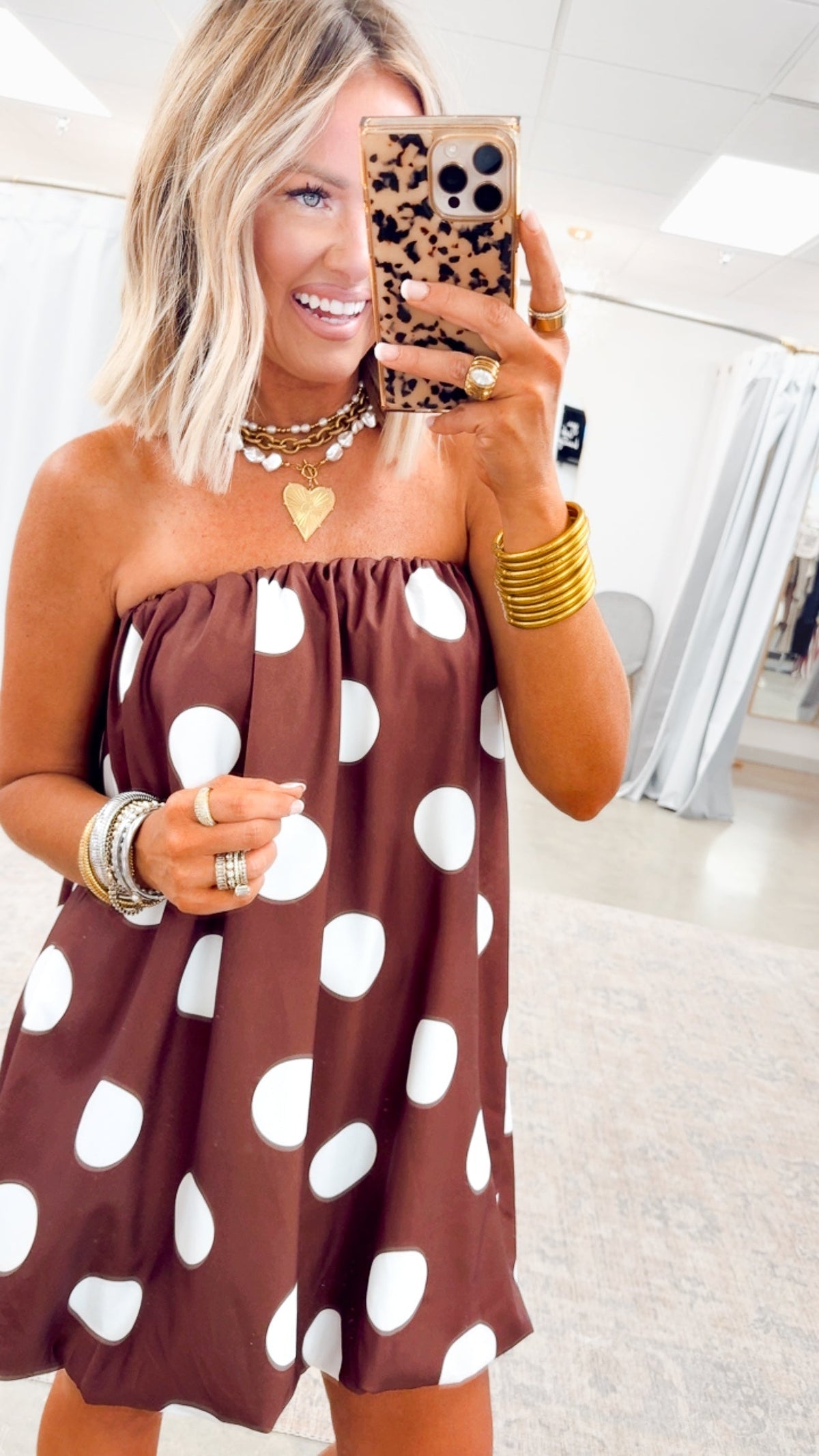 Amelina Bubble Mini Dress - Brown Cream