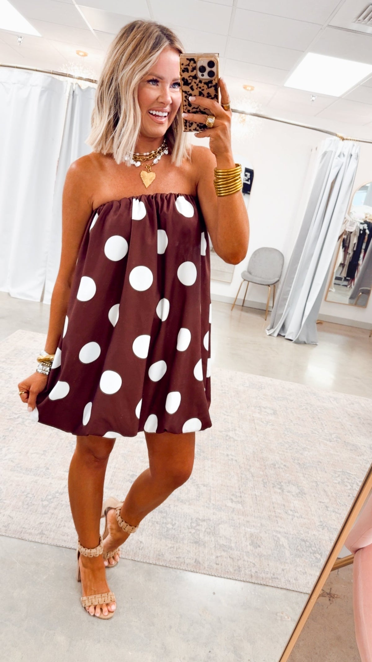 Amelina Bubble Mini Dress - Brown Cream