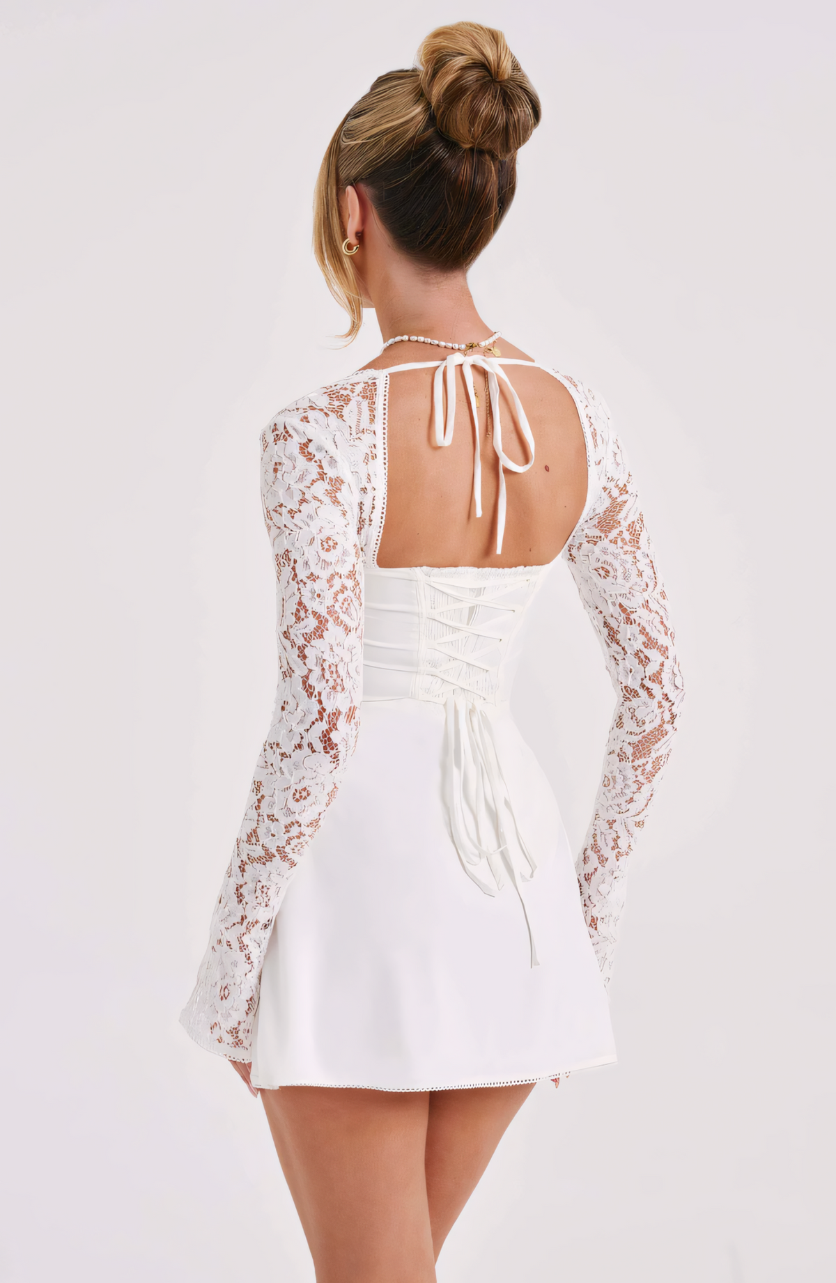 Ariadna Lace Sleeve Mini Dress - White