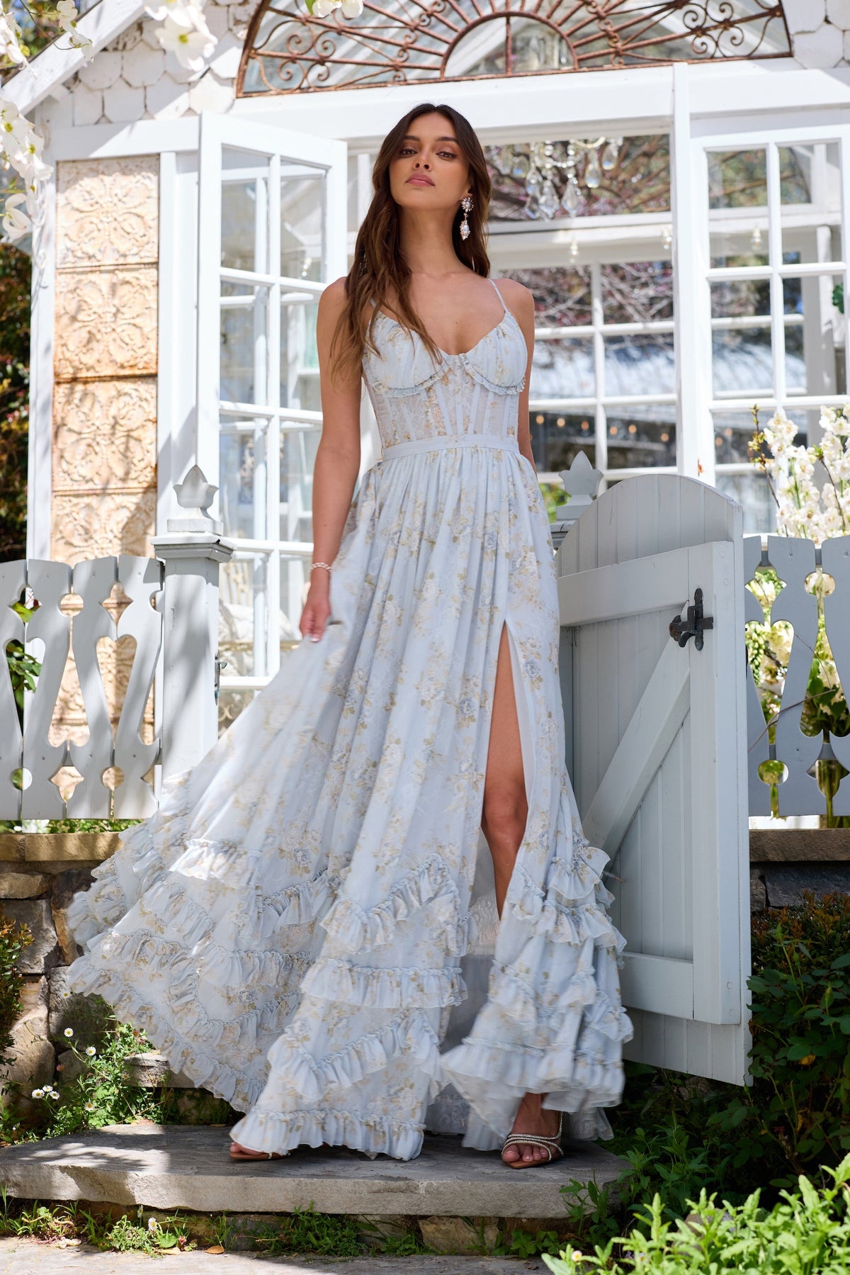 Asuncion Corset Maxi Dress - Baby Blue Floral