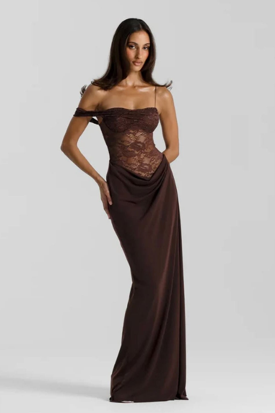Bacela Lace Maxi Dress - Chocolate Brown
