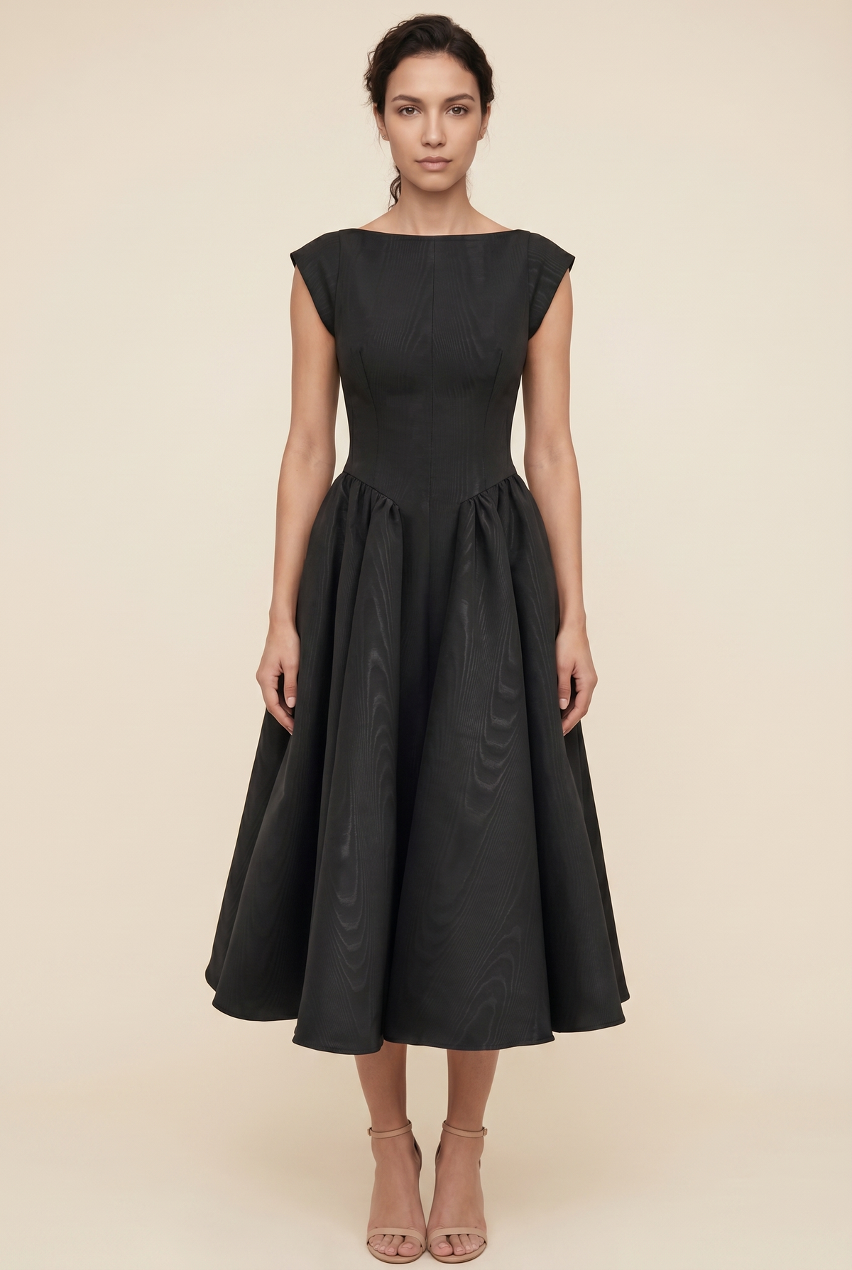 Bernadette Cap Sleeve Midi Dress - Black