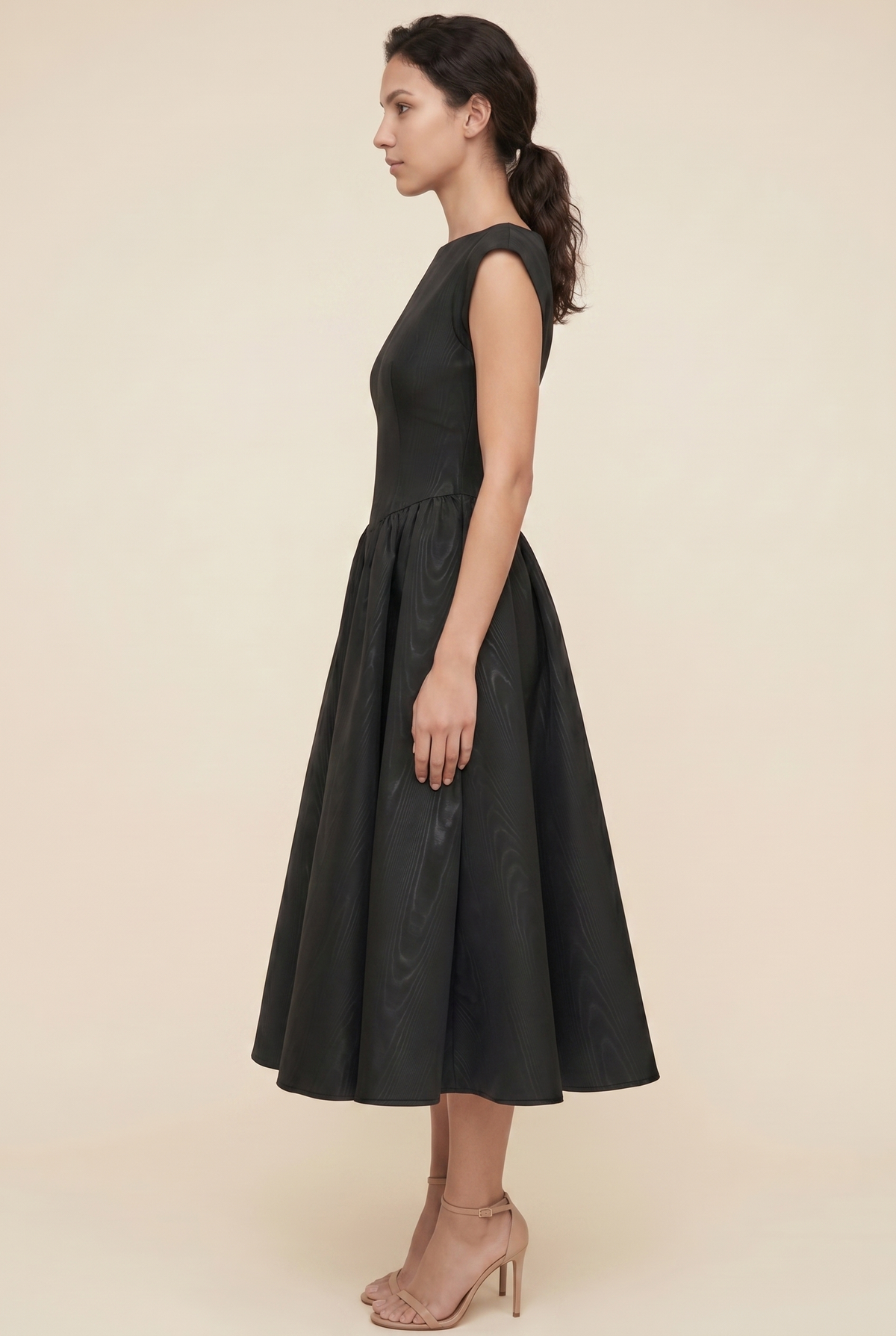 Bernadette Cap Sleeve Midi Dress - Black