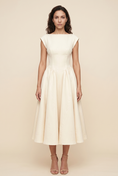 Bernadette Cap Sleeve Midi Dress - Ivory