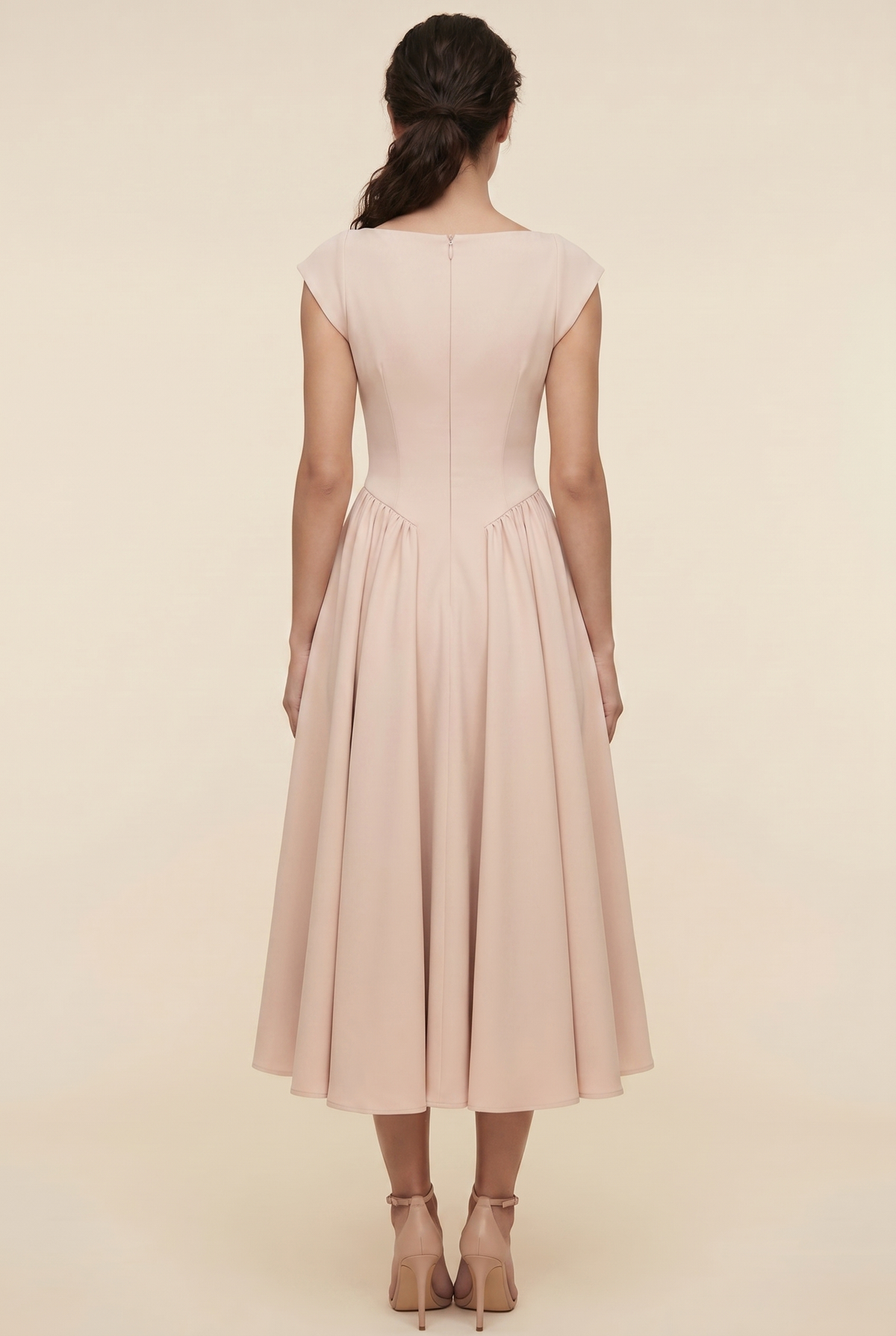 Bernadette Cap Sleeve Midi Dress - Nude