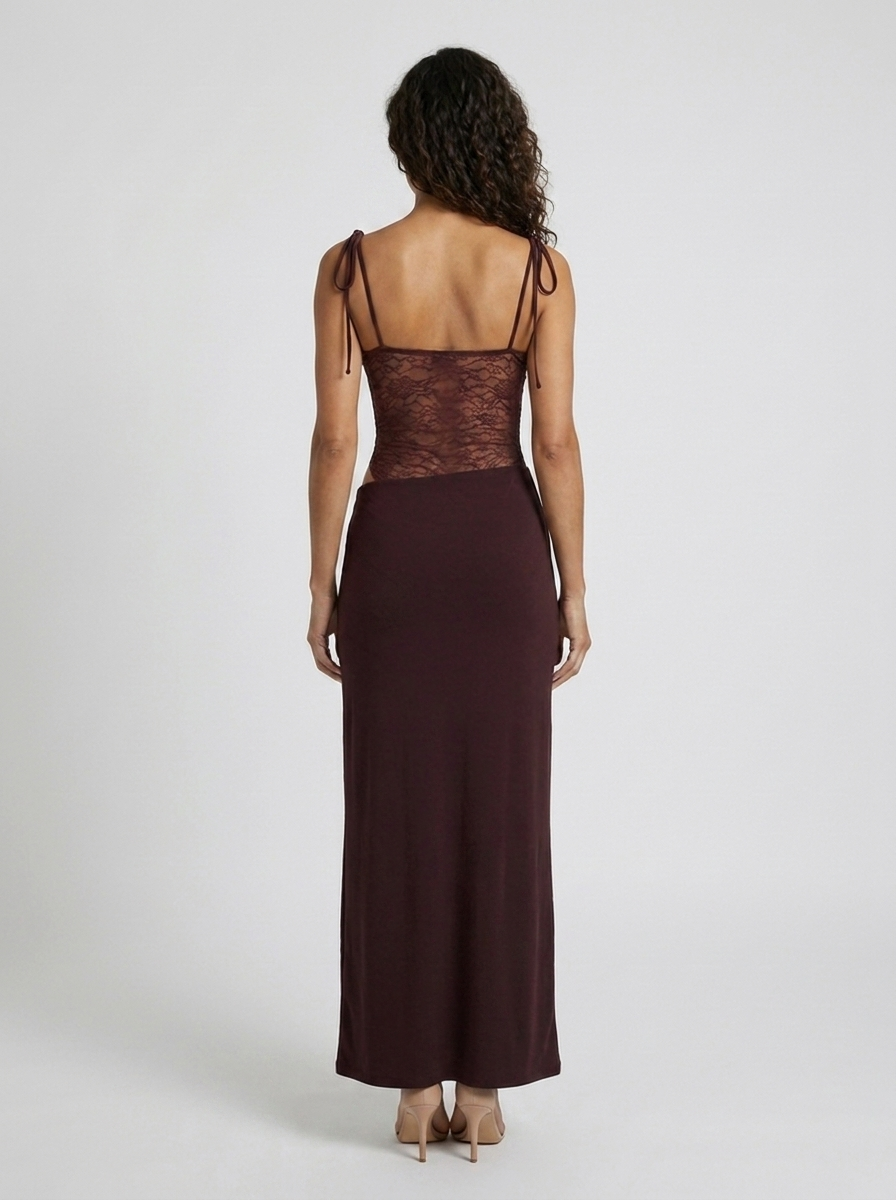 Brigitte Lace Maxi Dress - Plum Brown