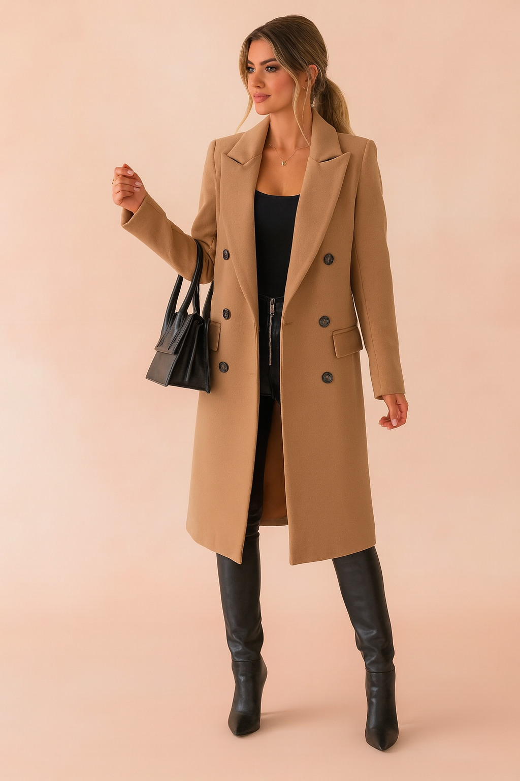 Kendal Double Breasted Tailored Long Coat - Brown