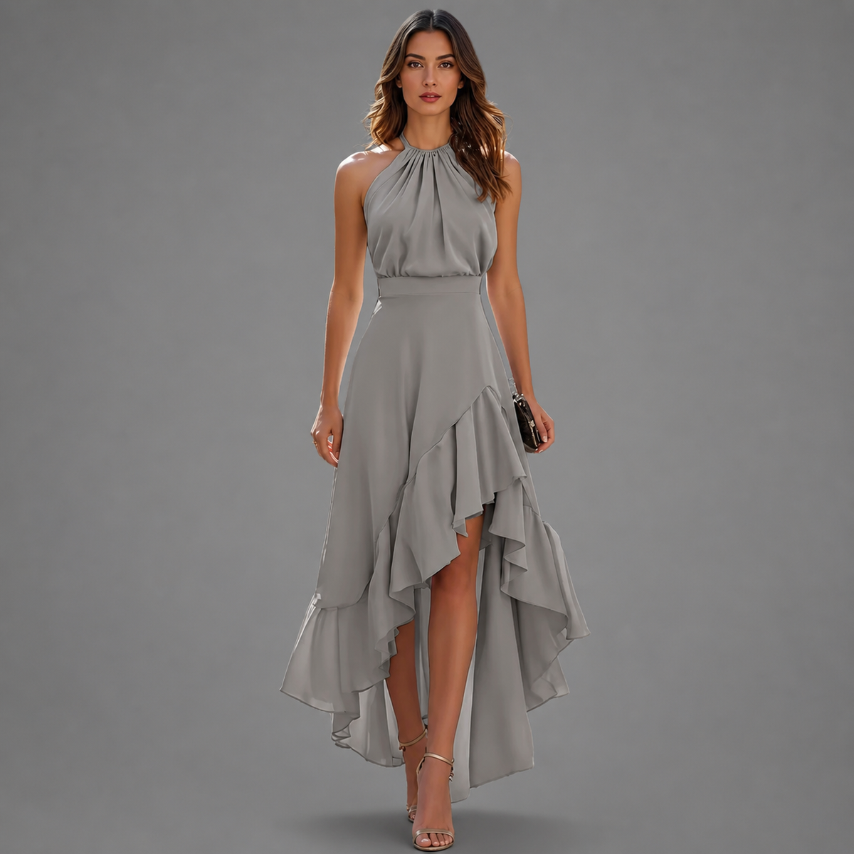 Carissa Ruffle Midi Dress - Grey