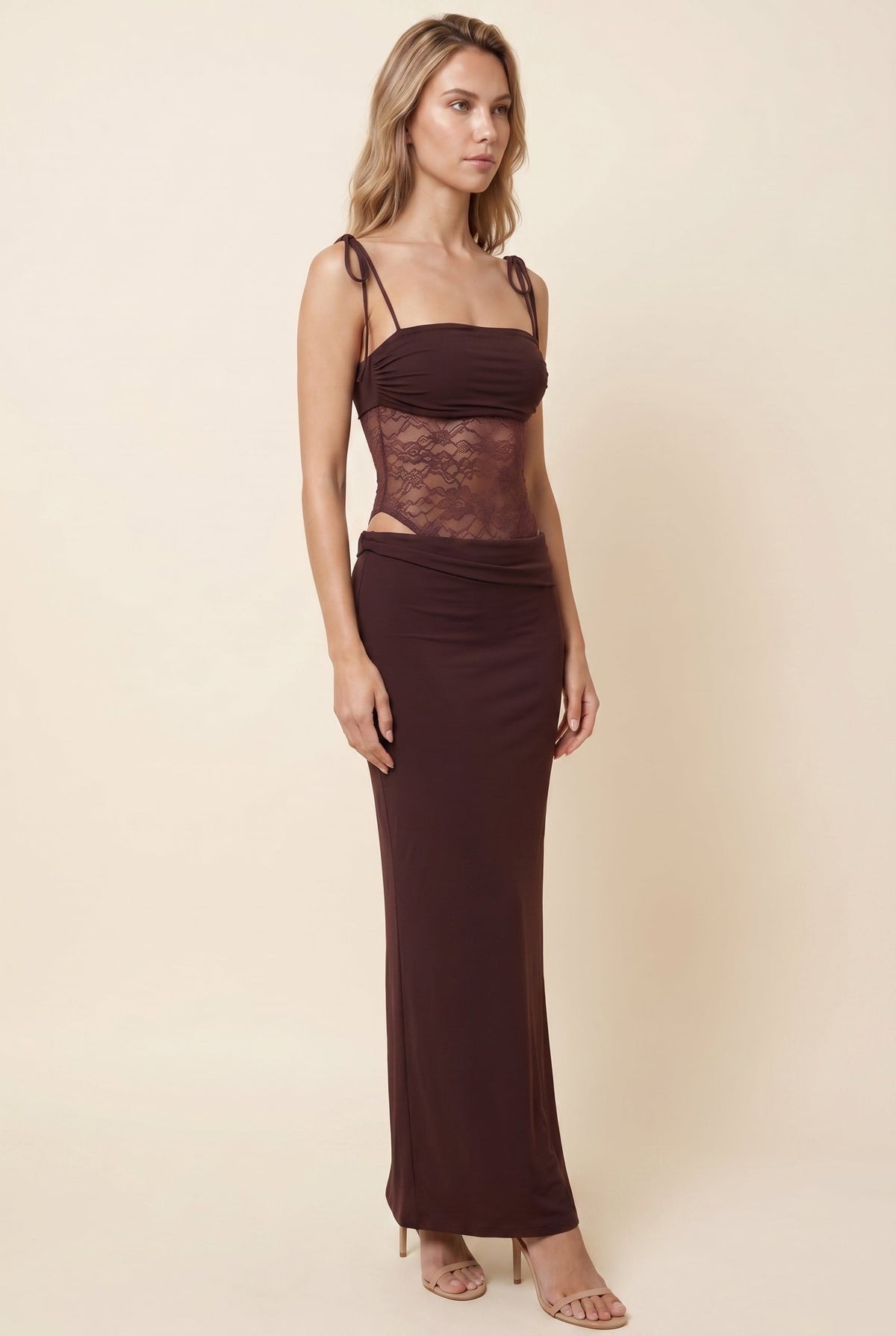 Cecile Lace Maxi Dress - Chocolate Brown