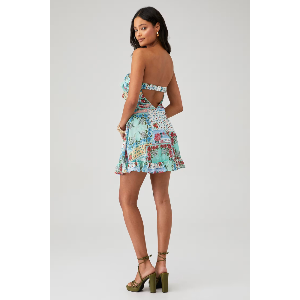 Chiara Bow Mini Dress - Aqua Floral