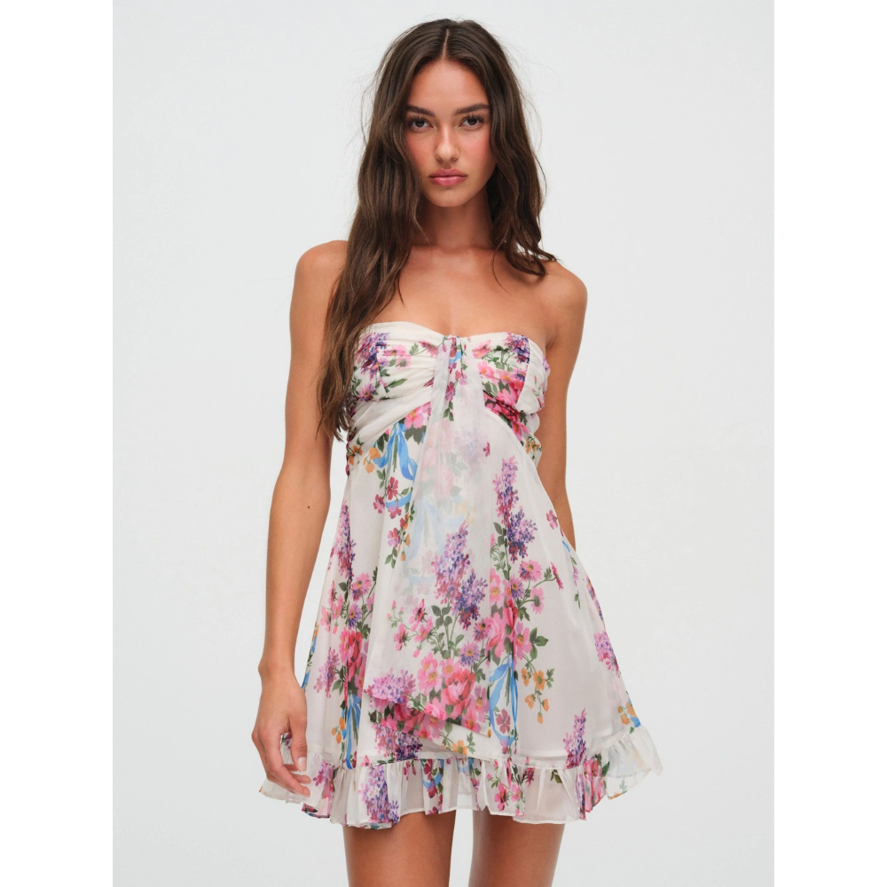Chiara Bow Mini Dress - Ivory Floral