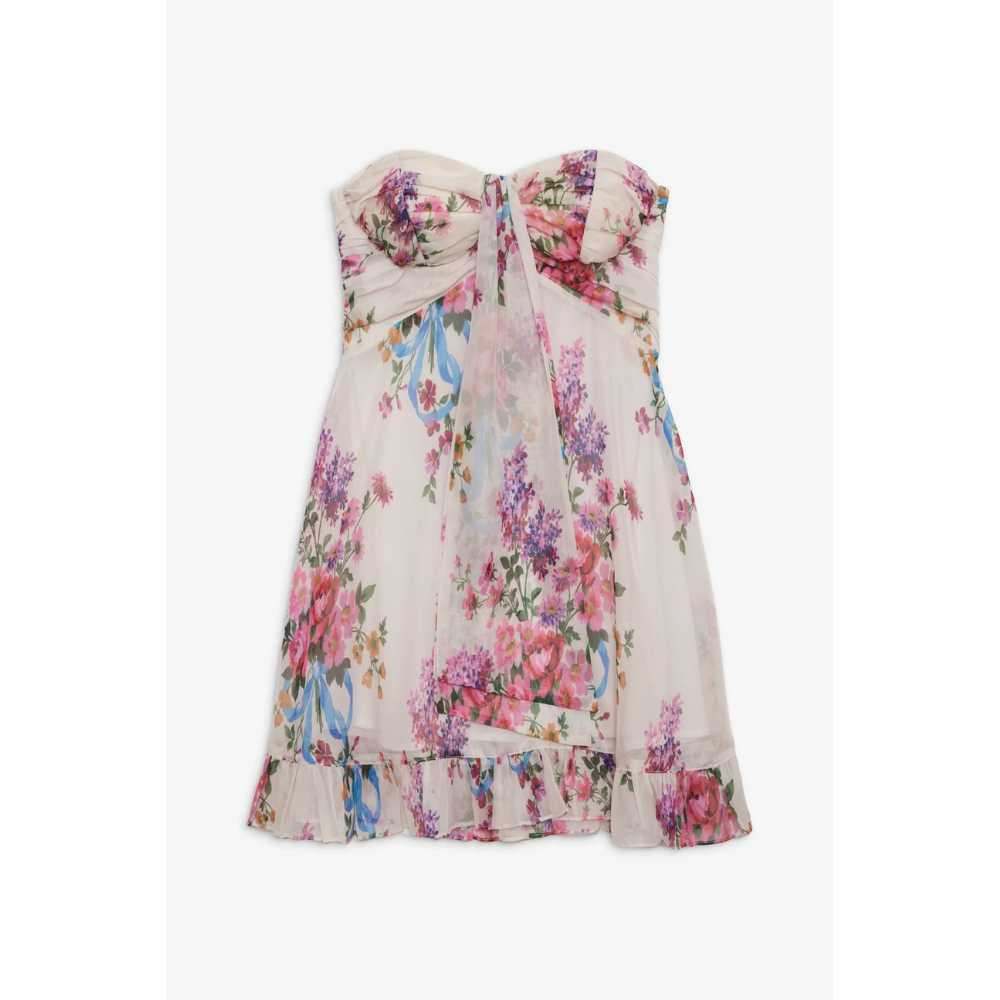 Chiara Bow Mini Dress - Ivory Floral