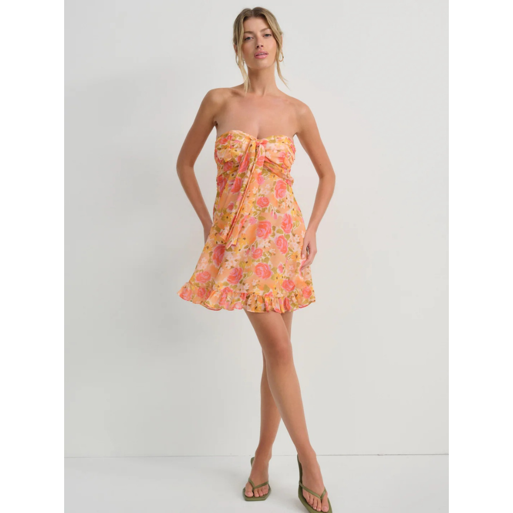 Chiara Bow Mini Dress - Sunset Floral