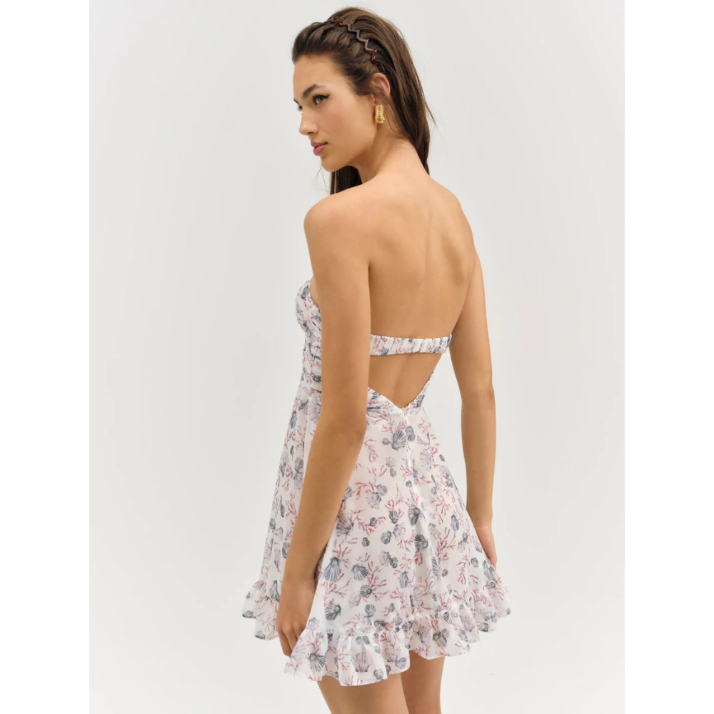 Chiara Bow Mini Dress - White Floral