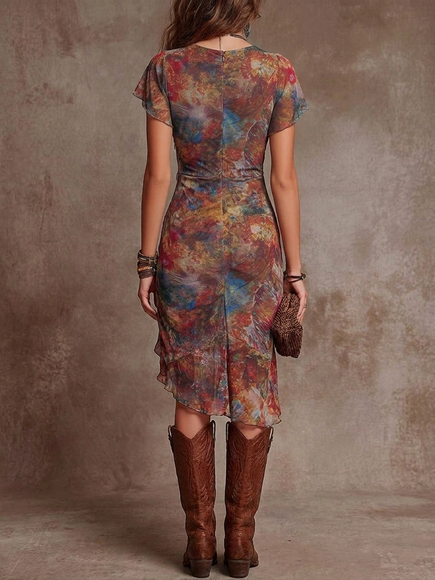 Cinzia Pleated Midi Dress - Watercolor