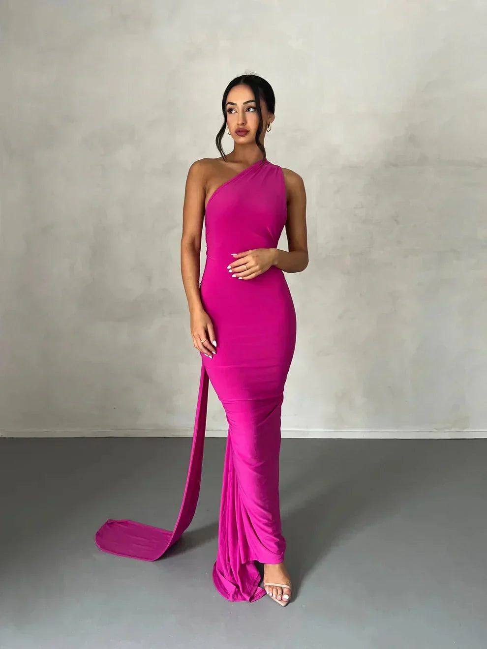 Consta One Shoulder Maxi Dress - Fuchsia