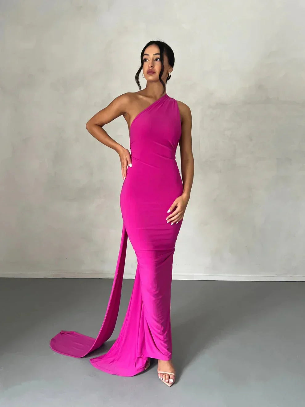 Consta One Shoulder Maxi Dress - Fuchsia