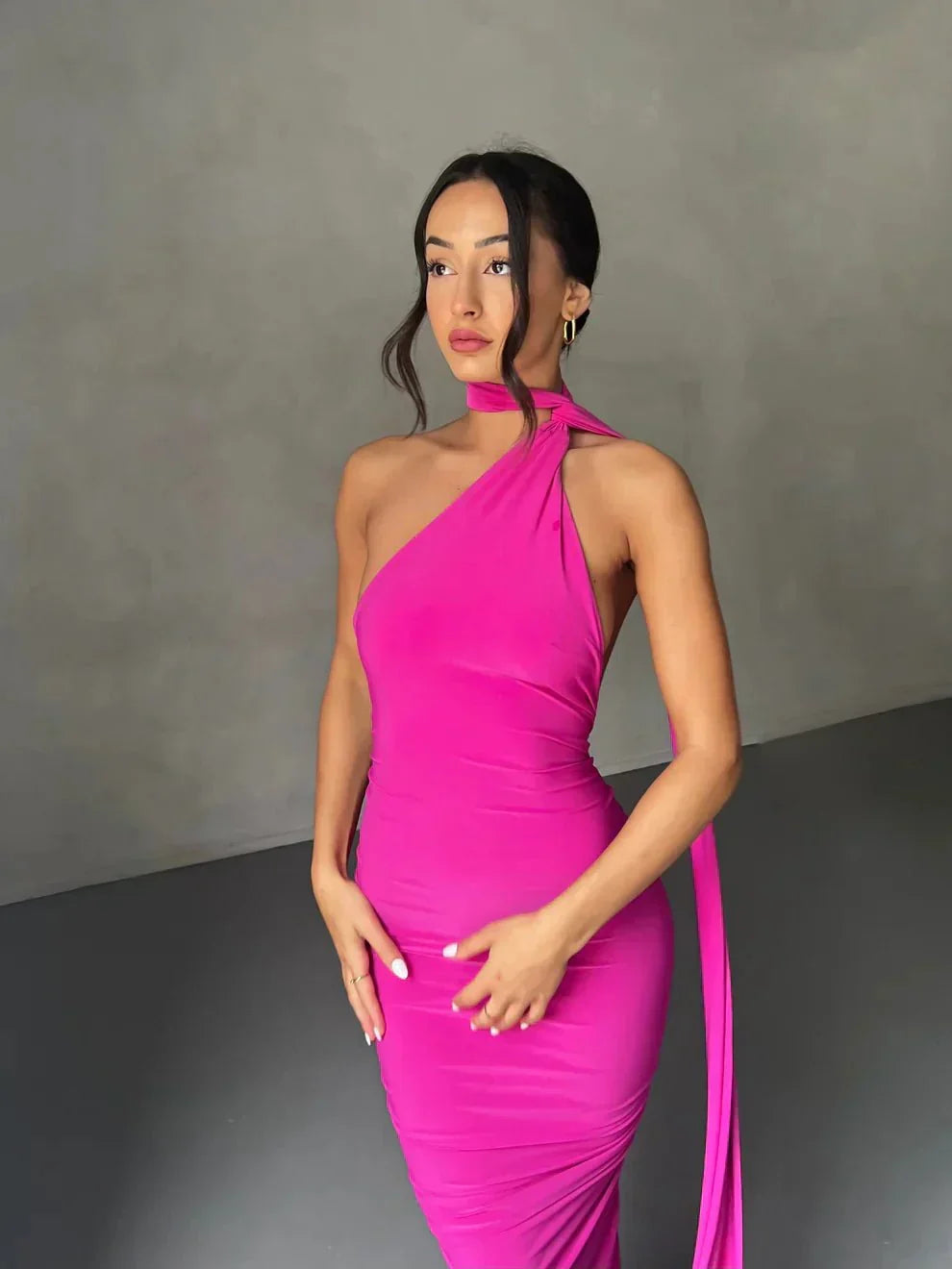 Consta One Shoulder Maxi Dress - Fuchsia
