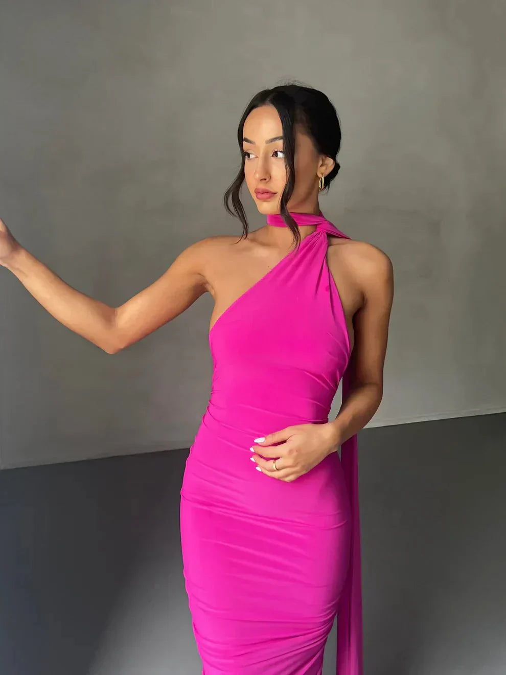 Consta One Shoulder Maxi Dress - Fuchsia