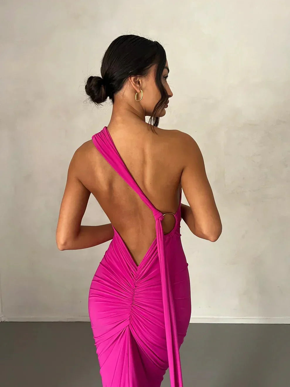 Consta One Shoulder Maxi Dress - Fuchsia