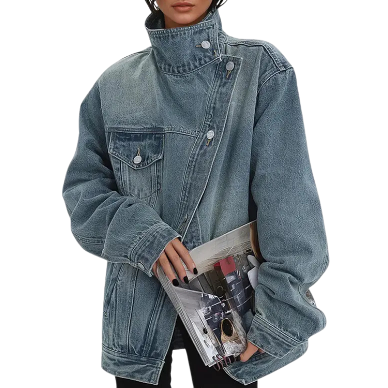 Cyrielle Asymmetric Button Jacket - Light Blue