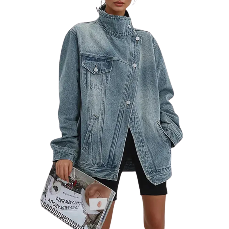 Cyrielle Asymmetric Button Jacket - Light Blue