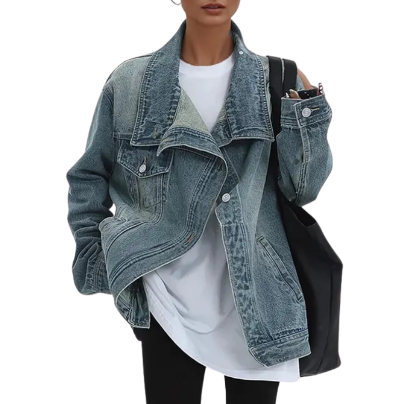 Cyrielle Asymmetric Button Jacket - Light Blue