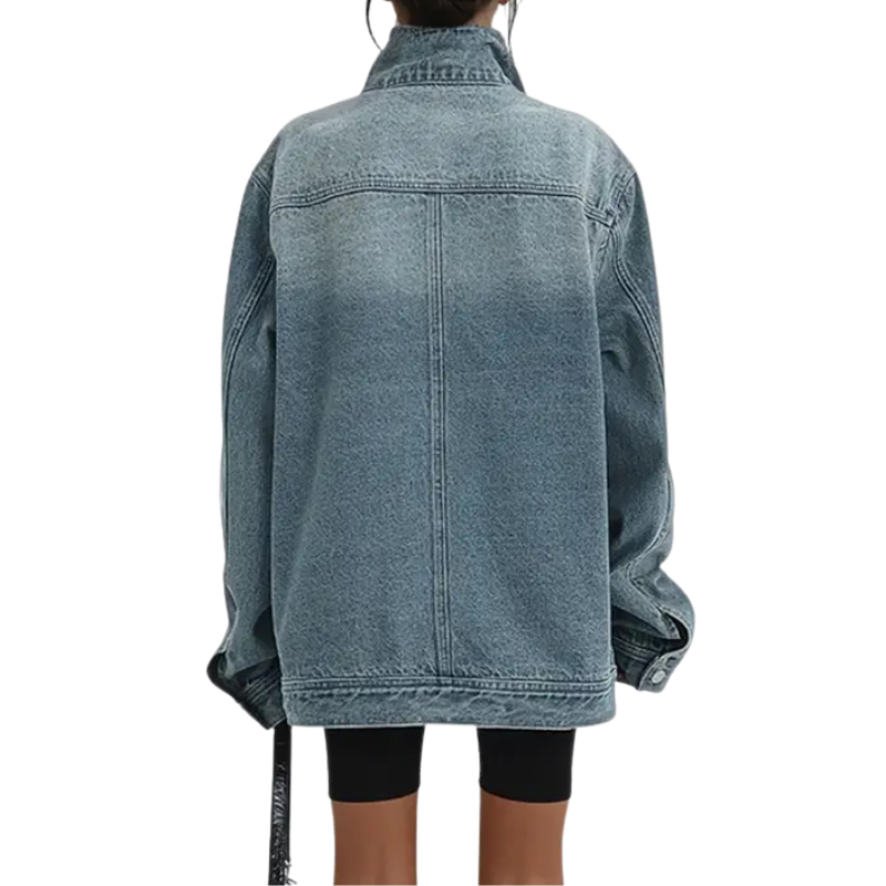 Cyrielle Asymmetric Button Jacket - Light Blue