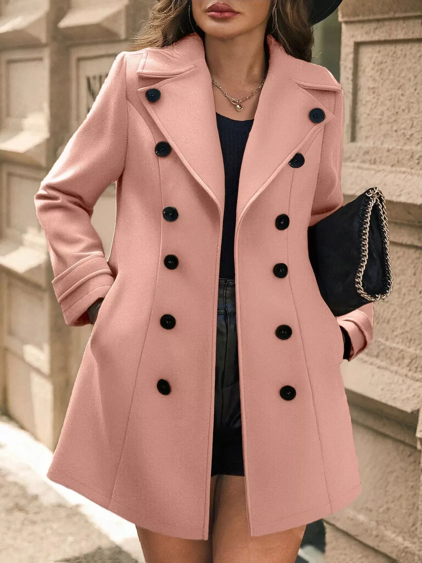 Sophe Double Breasted Tailored Long Coat - Pink