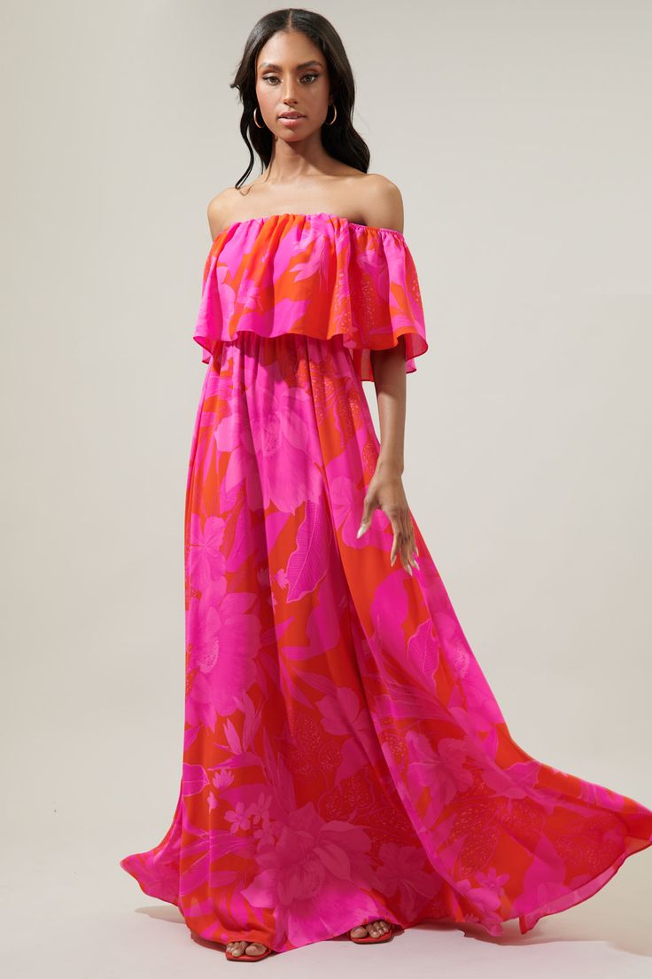 Maria Ruffle Maxi Dress - Fuchsia