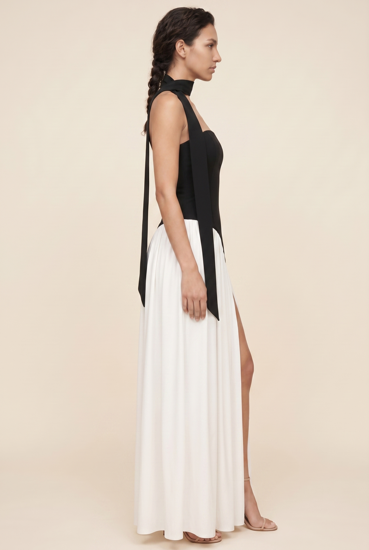 Delphina Strapless Maxi Dress - Black and White