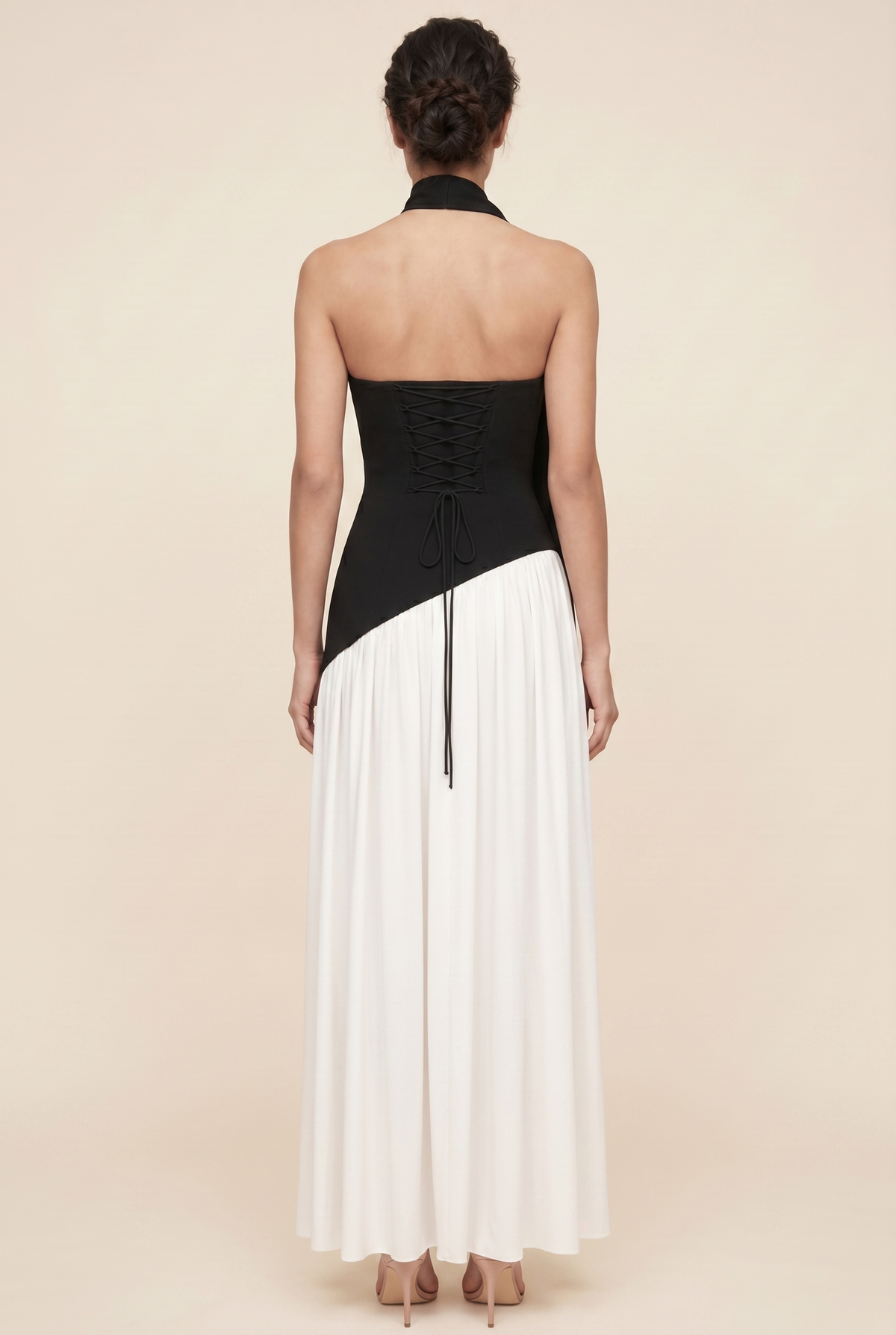 Delphina Strapless Maxi Dress - Black and White