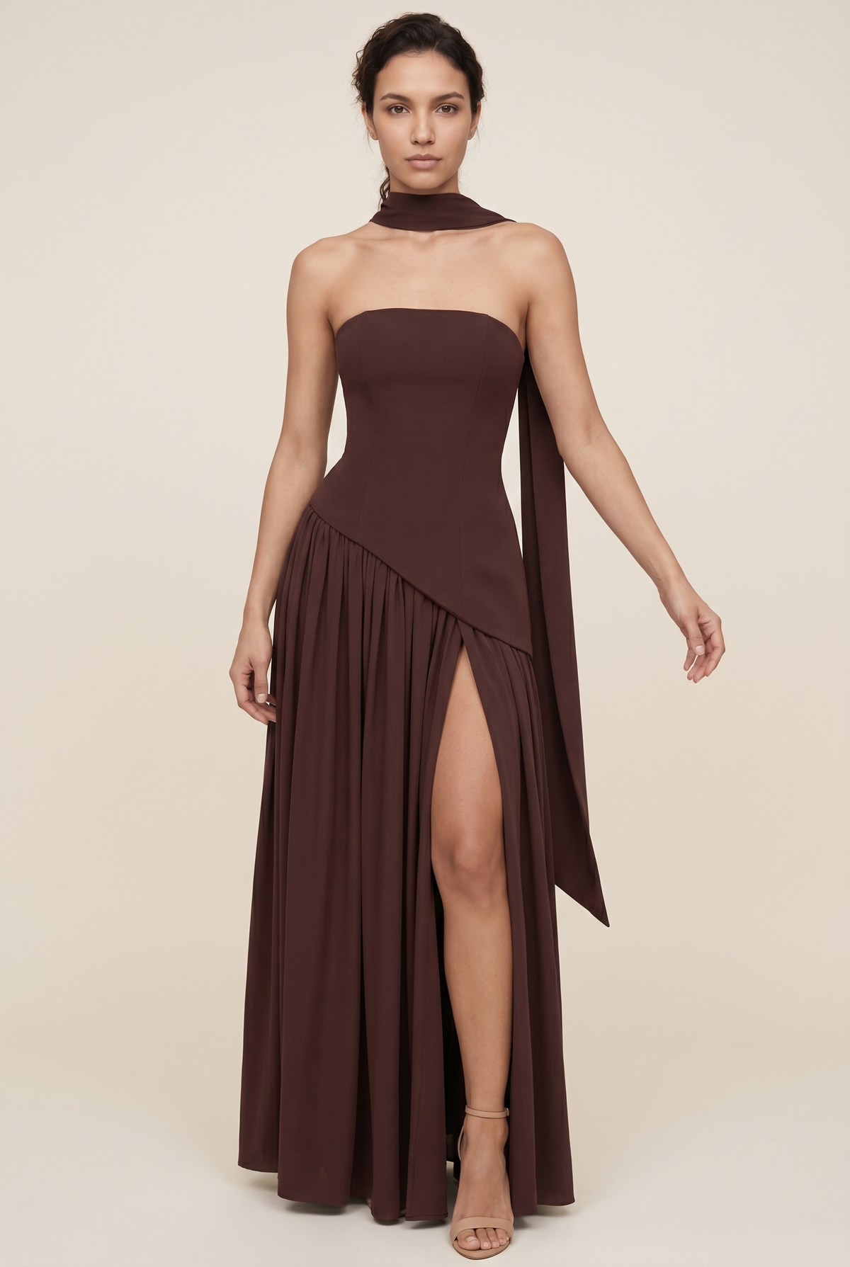 Delphina Strapless Maxi Dress - Chocolate Brown