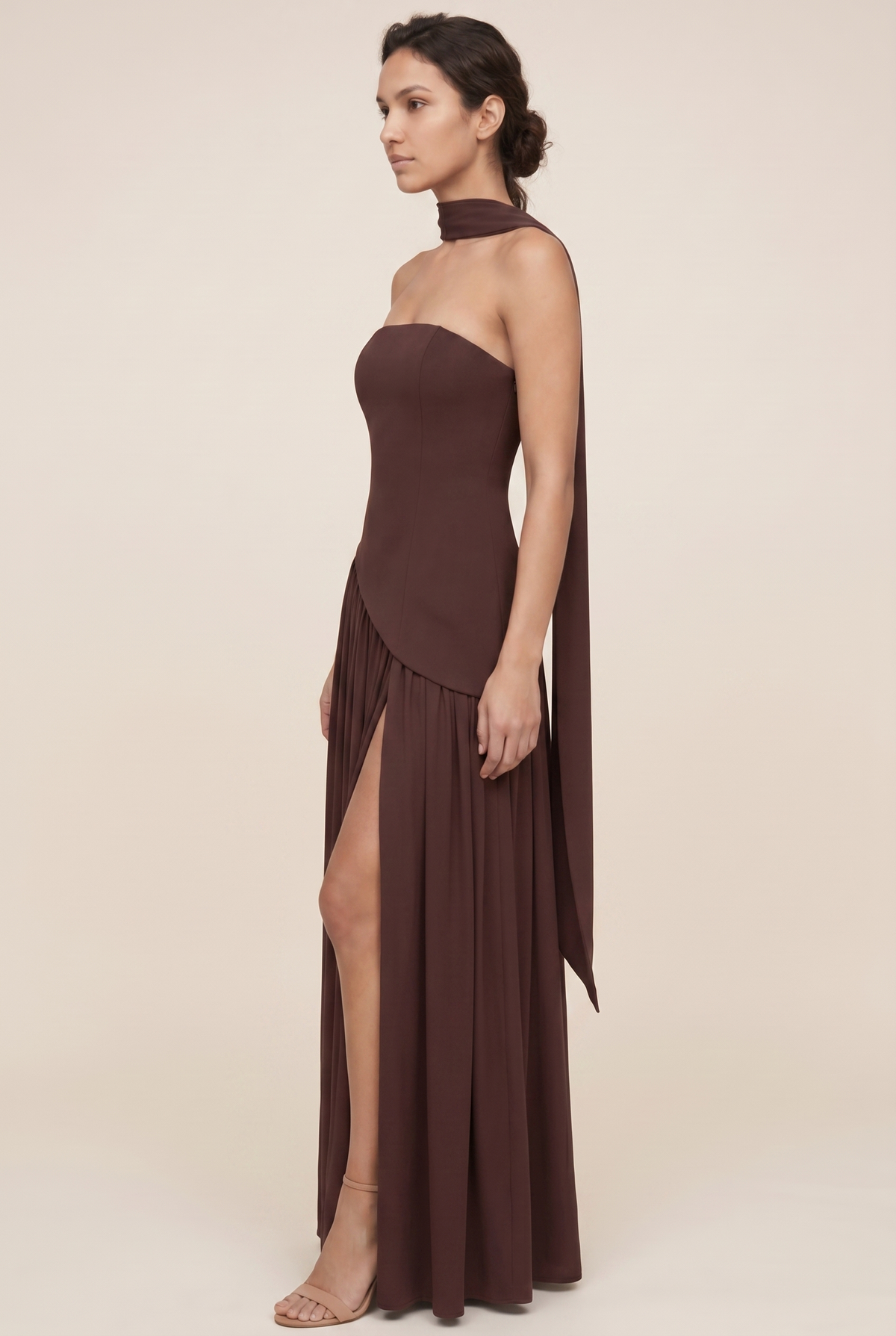 Delphina Strapless Maxi Dress - Chocolate Brown