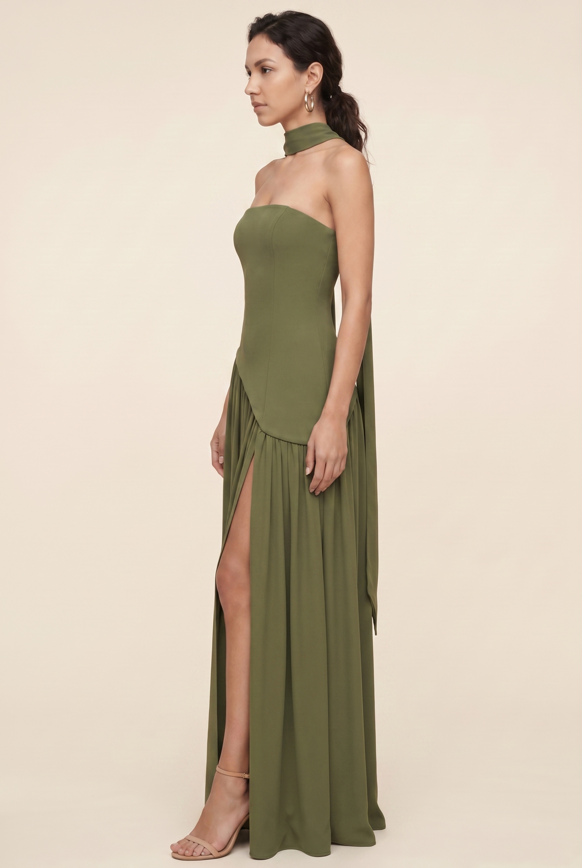 Delphina Strapless Maxi Dress - Olive Green