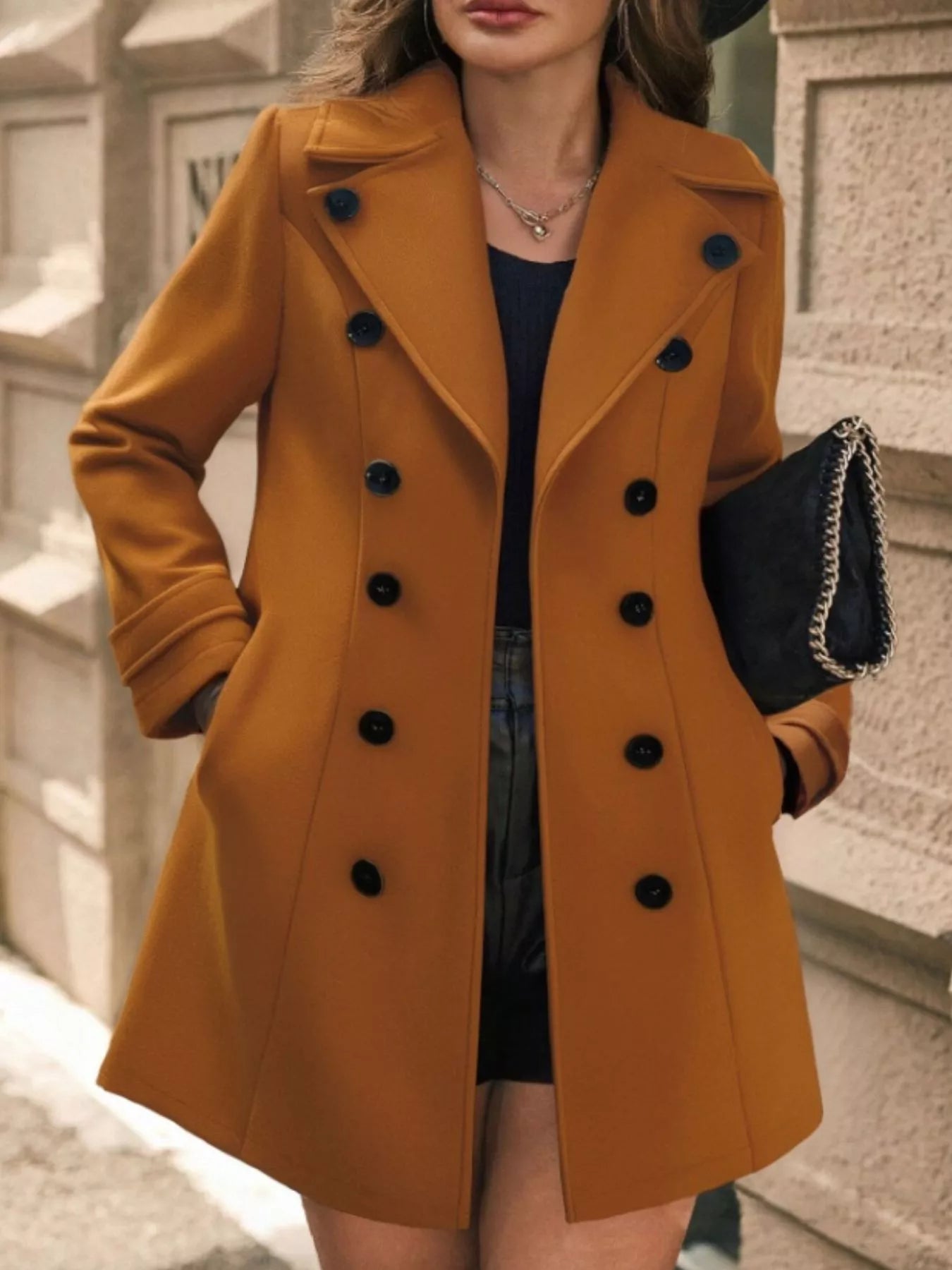 Sophe Double Breasted Tailored Long Coat - Caramel