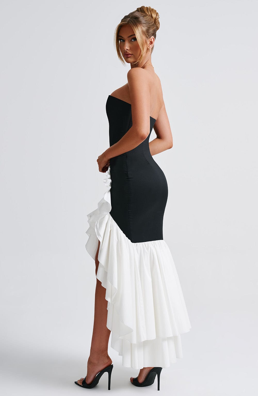 Esperanza Ruffle Maxi Dress - Black and White