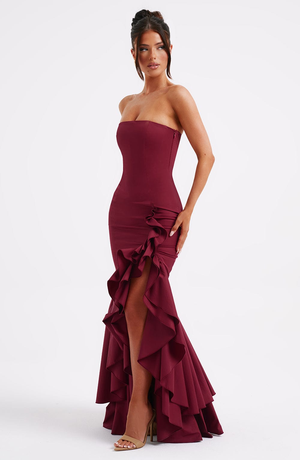 Esperanza Ruffle Maxi Dress - Burgundy